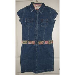 TOMMY HILFIGER Girls Sz 12 Knee Length Stretchy Cotton Blue Denim Belted Dress